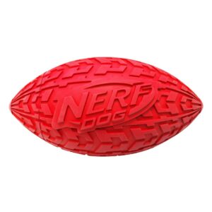 NERF Rubber Tire Squeak Football Dog Toy - Red - 4"
