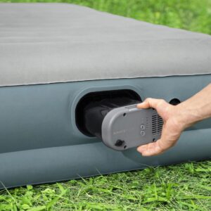 Bestway AlwayzAire Gray 14 Inch Indoor Outdoor Camping Inflatable Air Mattress Bed with Rechargeable USB Electric Built In Pump, Queen