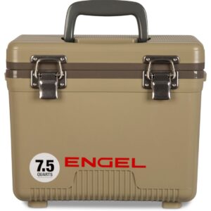 Engel 7.5-Quart 8-Can EVA Gasket Seal Ice and DryBox Cooler with Carry Handles and Shoulder Strap, Tan