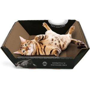 Omega Paw Cardboard Pet Ripple Board Scratch'n Massage Kitten Cat Bed with Chin Scratcher, 3 Interchangeable Layers, and Catnip Infused Surface, Black