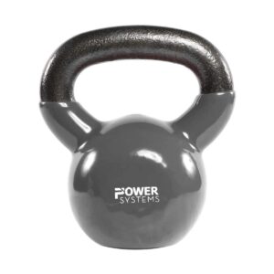 Power Systems Premium Vinyl Covered Cast Iron Kettlebell Prime Home Gym Exercise Weight Training Accessory, 18 Pounds, Gray