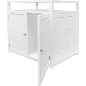 Arf Pets Cat Litter Box Enclosure, Furniture Large Box House with Table - White
