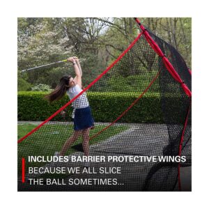 Rukket Sports 4 Piece Golf SPDR Portable Driving Range Net Bundle with Side Barrier Protective Wings, No Skid Hitting Mat, and Carrying Bag