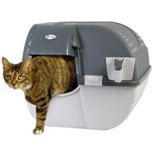 Omega Paw Easy Fill Roll n Clean No Scoop Self Cleaning Rollover Litter Box for Large or Multiple Cat Households, Light and Dark Gray