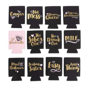 Blue Panda 12-Pack Bachelorette Party Can Cooler Sleeves, 12 Assorted Designs Insulated Beer Koozies Neoprene Holder Party Supplies