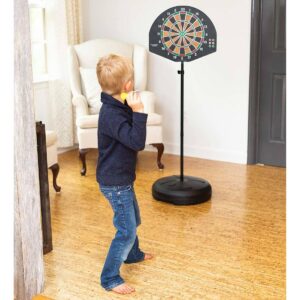 HearthSong 2-in-1 Basketball and Magnetic Dart Game for Indoor Play with Six Darts, Inflatable Basketball, Pump, and Hoop
