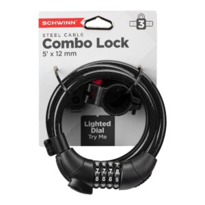 Schwinn 5' x 12mm Cable Lighted Lock Combo - Black