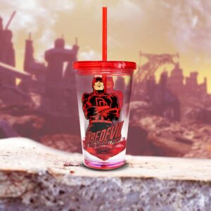 Just Funky OFFICIAL Daredevil Tumbler With Straw | Feat. Dardevil's Hero Pose | Holds 18 OZ