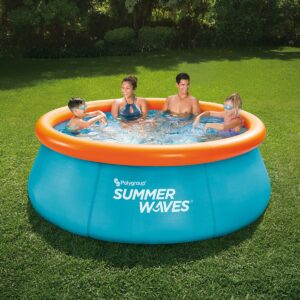 Summer Waves P1C008303 8 Foot Wide Quick Set Inflatable Top Ring Kiddie Swimming Pool with Deep Sea Ocean Life Graphics and 3D Goggles, Blue
