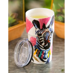 Evergreen Flag Double Wall Ceramic Companion Cup with Tritan Lid, 13 OZ, Safari Brush