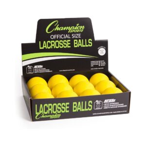 Champion Sports 12 Pack Official Size Molded Rubber Bulk Lacrosse Regulation Balls for Indoor or Outdoor Gameplay and Practice, Yellow