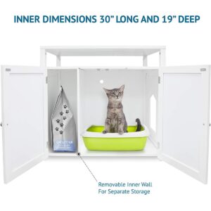 Arf Pets Cat Litter Box Enclosure, Furniture Large Box House with Table - White