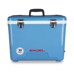 Engel 30-Quart 48 Can Portable Leak-Proof Compact Lightweight Insulated Airtight Hard Drybox Cooler for Fishing, Hunting, and Camping, Artic Blue