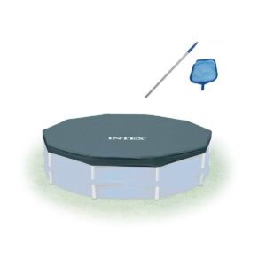 Intex Swimming Pool Kit with Vacuum Skimmer, Pole & 12 Foot Round Frame Cover
