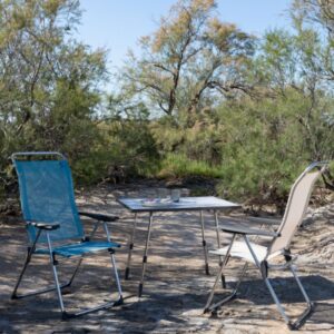 Lafuma Alu Cham Folding, Adjustable 5-Position Reclining Outdoor Mesh Sling Chair for Camping, Beach, Backyard, and Patio, Seigle Gray (Set of 4)