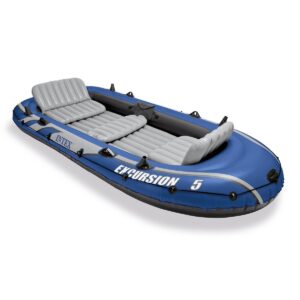 Intex Excursion 5 Person Inflatable Heavy Duty Rafting and Fishing Boat Set with 2 Oars, High Output Air Pump, and Carry Bag for Lakes and Mild Rivers