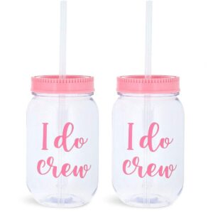 Blue Panda I Do Crew Plastic Mason Jar for Bachelorette Party and Bridal Shower (11+1)