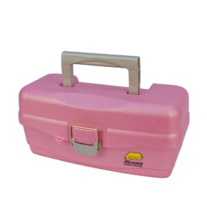 Plano 500089 13.5 Inch Youth Kids Plastic Fishing Portable Tackle Bait Storage Box with Removable Tray and Fixed Dividers, Pink