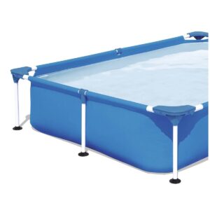 Bestway 56545E Steel Pro 7.25 x 4.9 x 1.4 Ft Outdoor Rectangular Frame Above Ground Family Kids Swimming Pool with Easy Setup, Blue