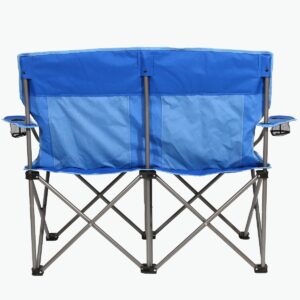 Kamp-Rite KAMPCC356 Outdoor Camping Furniture Beach Patio Sports 2 Person Double Folding Lawn Chair with Cup Holders, Blue
