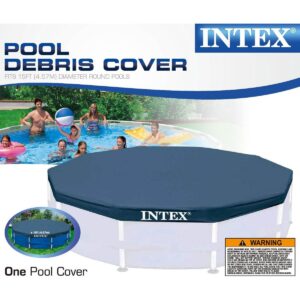 Intex 28032E 15 Foot Round Easy Set Outdoor Backyard Swimming Pool Cover Tarp with Tie-Down Ropes and Drain Holes, (Pool Sold Separately)