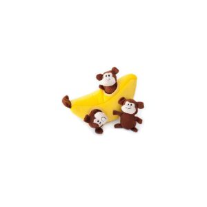 ZippyPaws - Zoo Friends Burrow, Interactive Squeaky Hide and Seek Plush Dog Toy - Monkey 'n Banana