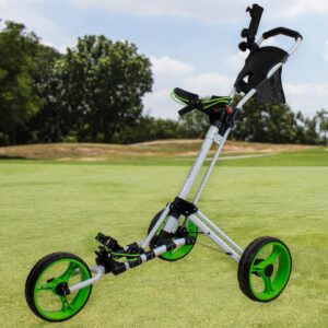 Northlight 48" White and Green Easy Folding 3 Wheel Golf Bag Push Cart