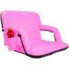 Driftsun Extra Wide Padded Folding Portable 6 Position Reclining Cushioned Stadium Seat Chair with Side Cup Holder and Backpack Carry Straps, Pink