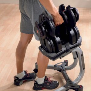 Bowflex SelectTech 1090 Adjustable Dumbbell Weights (Pair) + Stand w/ Media Rack
