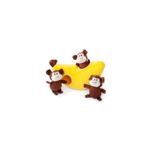 ZippyPaws - Zoo Friends Burrow, Interactive Squeaky Hide and Seek Plush Dog Toy - Monkey 'n Banana