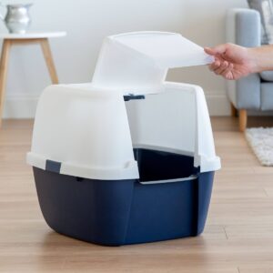 IRIS Jumbo Hooded Litter Box For Cats - Navy