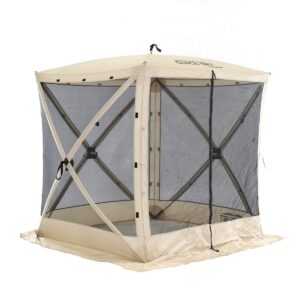 CLAM Quick-Set 6 x 6 Foot Traveler Portable Pop Up Outdoor Camping Gazebo 4 Sided Canopy Shelter with Ground Stakes and Carrying Bag, Tan