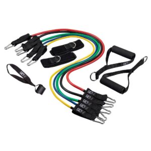 Monoprice GetFit Fitness Workout Resistance Bands Set of 5 Color Coded Bands Durable Construction with Door Anchors, Ankle Straps, Hand Grips