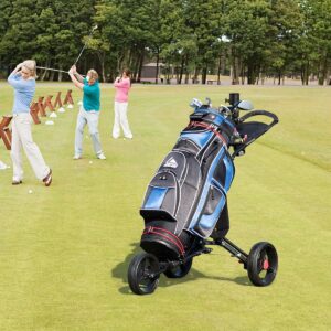 Costway Foldable 3 Wheel Steel Golf Pull Push Cart Trolley Club w/ Umbrella Holder
