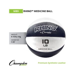 Champion Sports Rhino Textured Leather 7.79 Inch Round Non Slip Grip Exercise Medicine Fitness Training Weight Ball, 10 Pounds, Blue