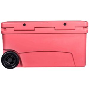 Driftsun Heavy Duty Rotomolded Thermoplastic UV Resistant Portable Rolling 70 Quart Insulated Hardside Ice Chest Beverage Cooler, Coral