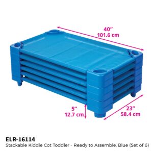 ECR4Kids Toddler Naptime Cot, Stackable Daycare Sleeping Cot for Kids, Ready-to-Assemble, Blue, Set of 6