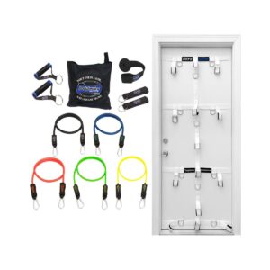 Bodylastics 12 Piece Exercise Equipment Max Tension Bundle Set with Ultra Door Anchor System, Handles, Weight Resistance Bands, and Steel Wall Rack