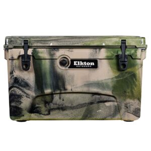 Elkton Outdoors ELK-ICE-45CAMO Heavy Duty Rotomolded Portable 45 Quart Commercial Grade Insulated Hardside Ice Chest Beverage Cooler, Camo