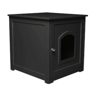 zoovilla Kitty Litter Loo Indoor Hidden Litter Box Furniture Enclosure with Framed Panels and Arched Doorways, Black