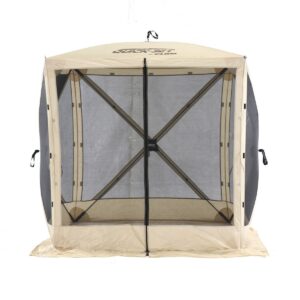 CLAM Quick-Set 6 x 6 Foot Traveler Portable Pop Up Outdoor Camping Gazebo 4 Sided Canopy Shelter with Ground Stakes and Carrying Bag, Tan