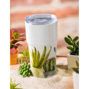 Evergreen Cape Craftsmen Double Wall Ceramic Companion Cup with Tritan Lid, 13 OZ, Watercolor Desert Cactus