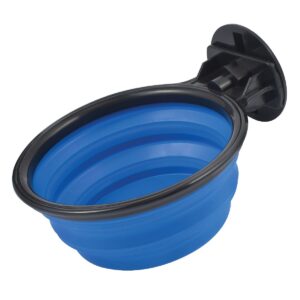 Hanging Crate Dog Bowl, Collapsible Silicone Water Food Feeder Bowl Cage Coop Cup for Cat Bird Pet, Blue/Black