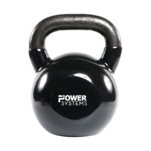 Power Systems Premium Vinyl Covered Cast Iron Kettlebell Prime Home Gym Exercise Weight Training Accessory, 20 Pounds, Black