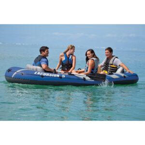 Intex Excursion 5 Inflatable Boat Set & 2 Transom Mount 8 Speed Trolling Motors