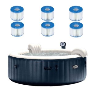 Intex 28409E PureSpa 6 Person Home Inflatable Portable Heated Round Hot Tub 85" x 28" with Bubble Jets, Heat Pump and 6 Type S1 Filter Cartridges