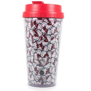 Silver Buffalo Hello Kitty All-Over Faces 16oz Double Wall Plastic Travel Mug