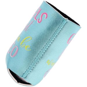 6-Pack Metallic Can Cooler Sleeves, 12 oz Insulated Beer & Soda Koozies, 6 Cute Girl Power Designs for Women, Girls Night Out Parties, Blue & Pink