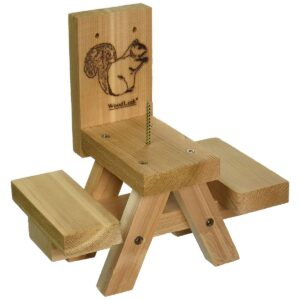Woodlink Wooden Mini Picnic Table 1 Ear Corn Cob Squirrel Feeder Feeding Station with Mounting Hardware