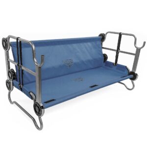 Disc-O-Bed Youth Kid-O-Bunk 62 x 28 Inch Portable Folding Bunked Double Camping Cot Bed with 2 Organizers and 2 Carry Bags, Navy Blue